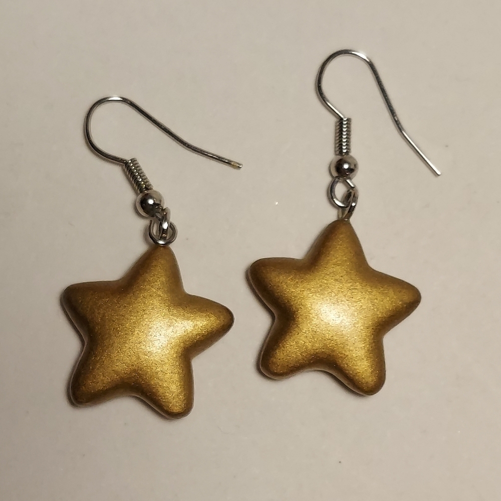 Hallmark EARRINGS Vintage STARS Dangle GOLD 1990s Holiday Jewelry Celestial EUC